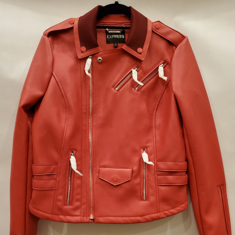 NWT Express Faux Leather Deep Coral Jacket